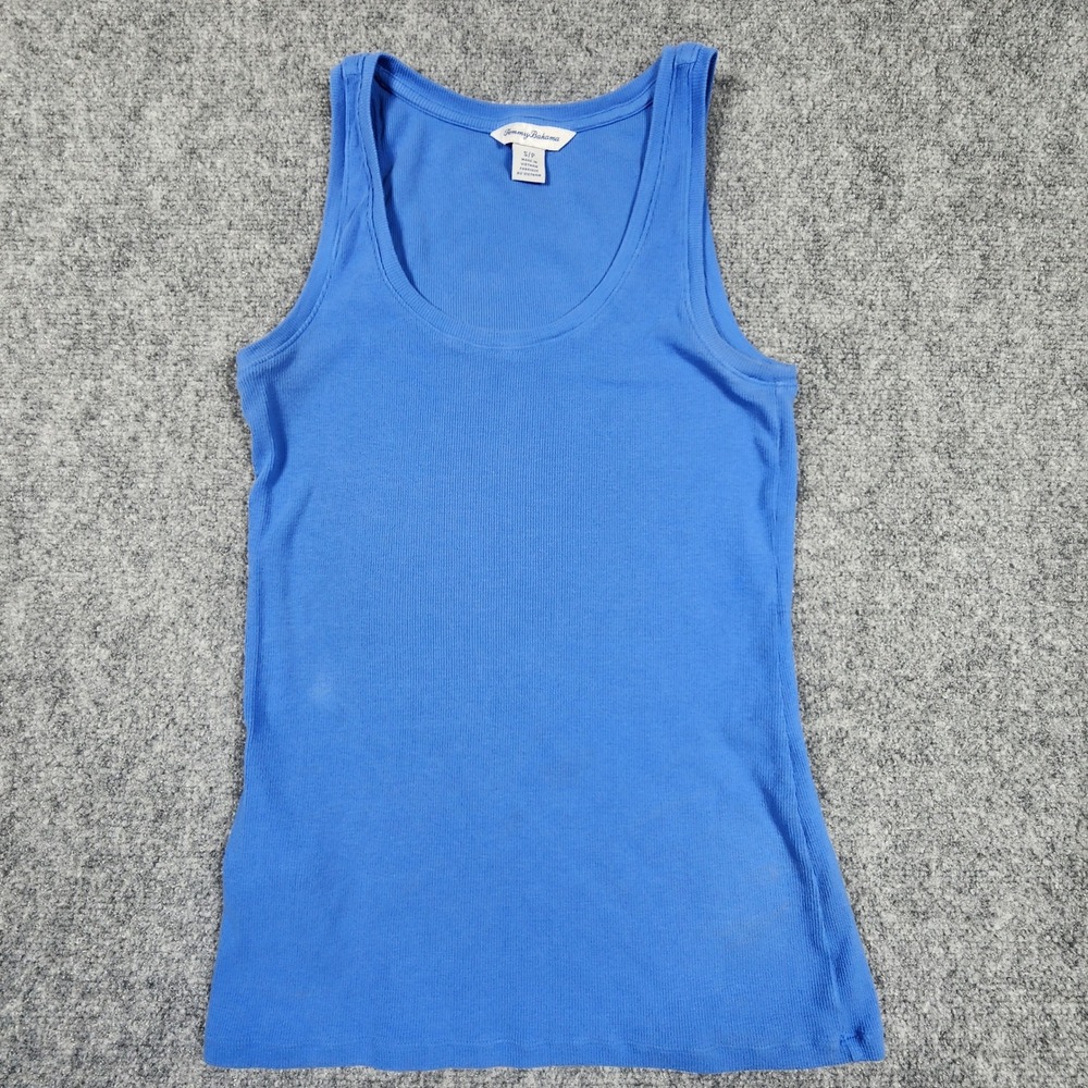 Tommy Bahama Womens Ribbed Tank Top Blue Cotton Spandex Scoop Neck Small S/P